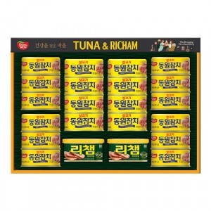 [동원선물세트] 튜나리챔 O-58호 (라이트스탠다드참치 135g 8캔+라이트스탠다드참치 85g 12캔+리챔 오리지널 200g 2캔)