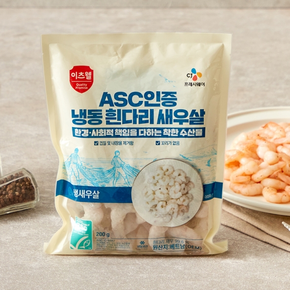 [3팩세트]이츠웰 ASC인증 냉동 흰다리 생새우살 51-70(대) 200g*3팩