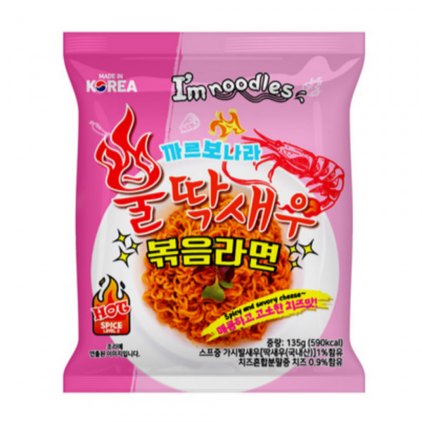 CJ프레시마켓,제주 까르보나라 불딱새우 볶음라면 135g x 4개입 번들형 탕비실 봉지라면 매운라면