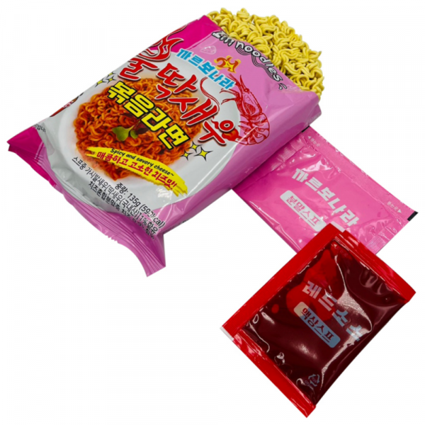 CJ프레시마켓,제주 까르보나라 불딱새우 볶음라면 135g x 4개입 번들형 탕비실 봉지라면 매운라면