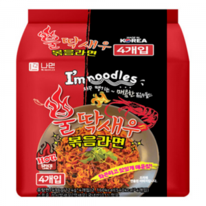 제주 불딱새우 볶음라면 오리지날 124g x 4개입 번들형 탕비실 봉지라면 매운라면