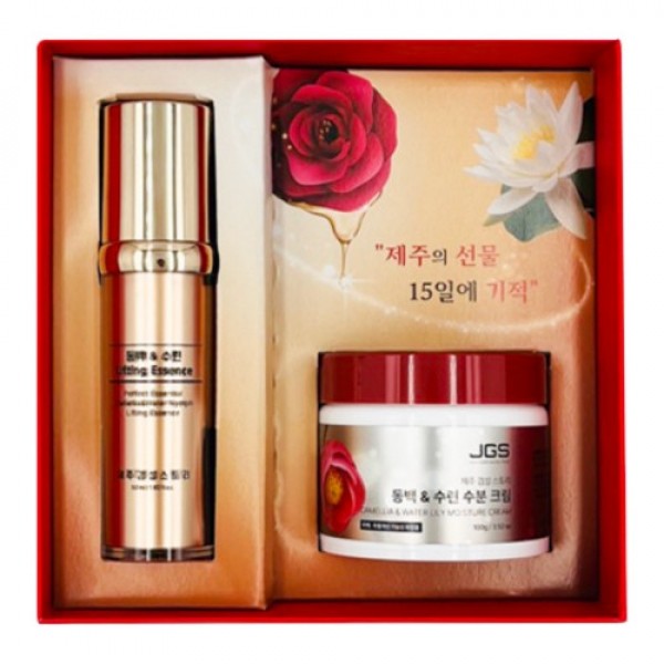 CJ프레시마켓,제주갬성 동백 수련 기초 화장품 2종 선물세트 리프팅 에센스(50g) 수분크림(100g)