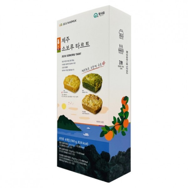 CJ프레시마켓,제주 소보루 타르트 (4개입 160g) x 4 번들상품 감귤 녹차 우도땅콩 간식 여행선물