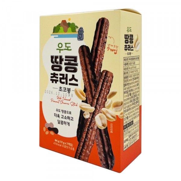 CJ프레시마켓,우도 땅콩 츄러스 초코봉 84g(12gx7개입) 제주도 과자 기념품 먹거리
